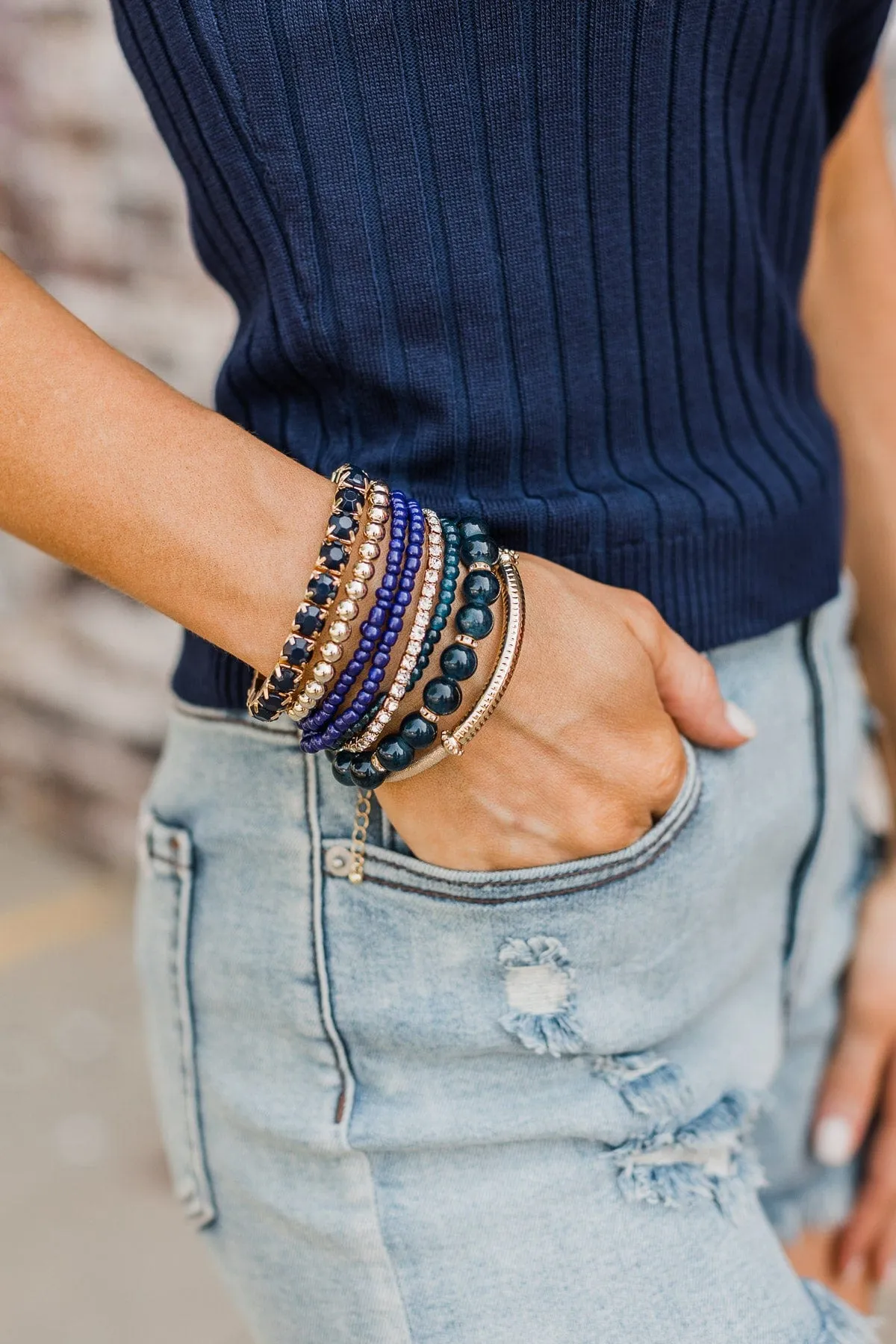 Crushing On You Stackable Bracelet Set- Navy