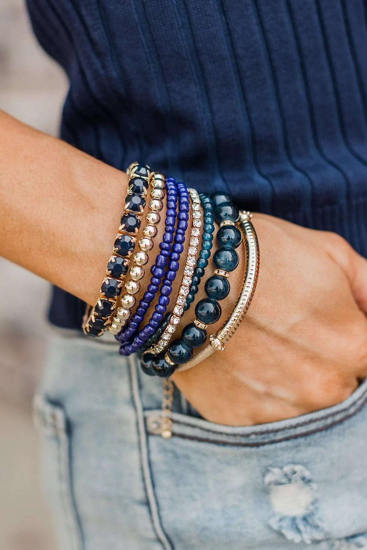 Crushing On You Stackable Bracelet Set- Navy