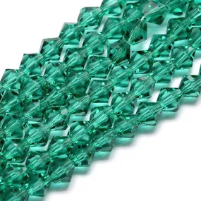 Crystal Glass Beads, Austrian Crystal 5301, Faceted, Bicone, Top Drilled, Dark Cyan, 4mm