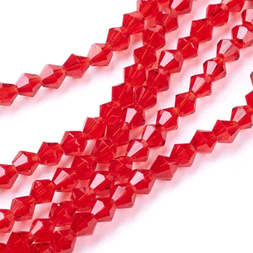 Crystal Glass Beads, Austrian Crystal 5301, Faceted, Bicone, Top Drilled, Red, 4mm