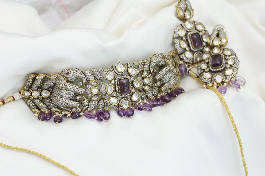 CZ Victorian Purple Choker Set