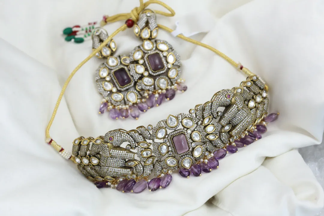 CZ Victorian Purple Choker Set