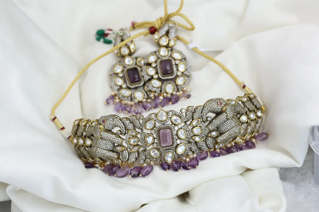 CZ Victorian Purple Choker Set