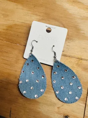 Denim Rhinestone Earrings