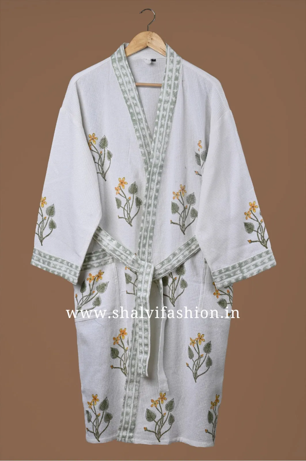 Designer Buta Print Waffle Cotton Bathrobe (BROB23)