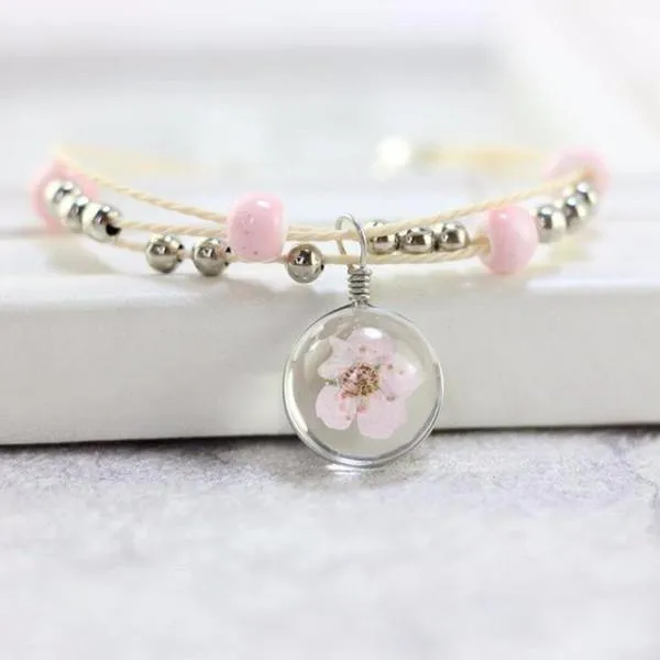 Dried Flowers Glass Ball Ceramic Bracelets