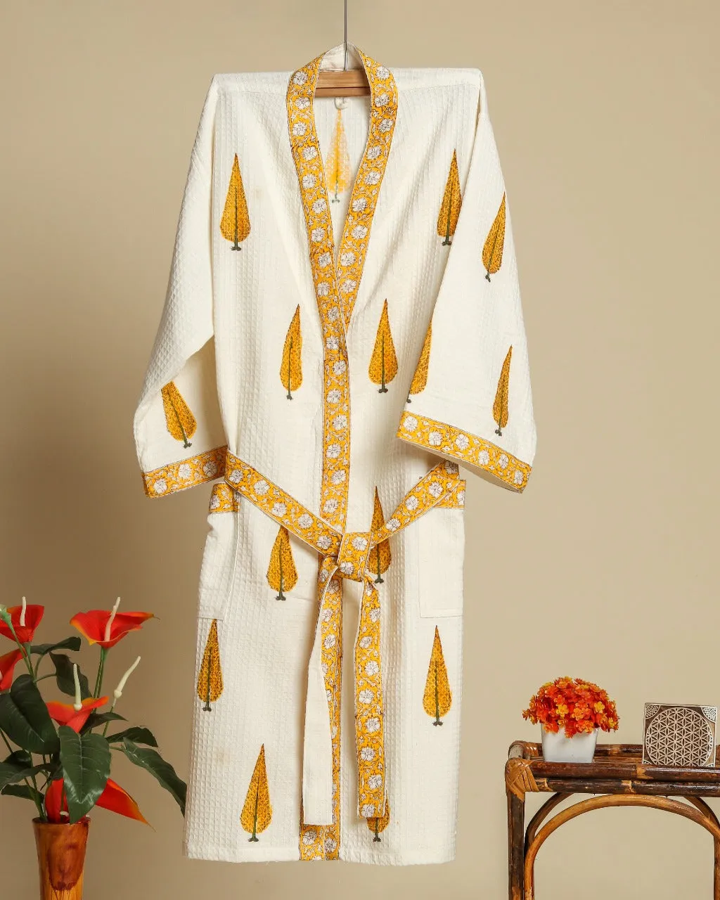 Elegant Print Waffle Cotton Bathrobe (BROB10)