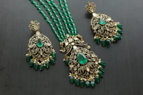 Emerald Green Victorian CZ, Moissanite Polki & Doublet Set