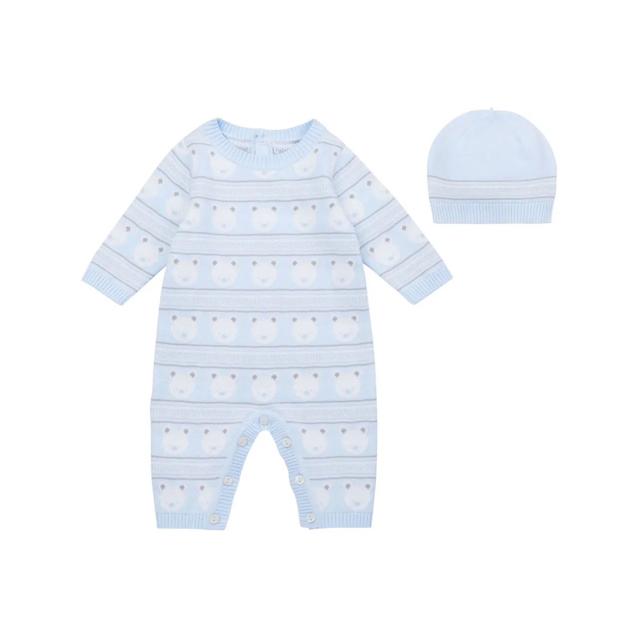 EMILE ET ROSE Harry Two-Piece Bear Babygrow and Hat Set - Light Blue