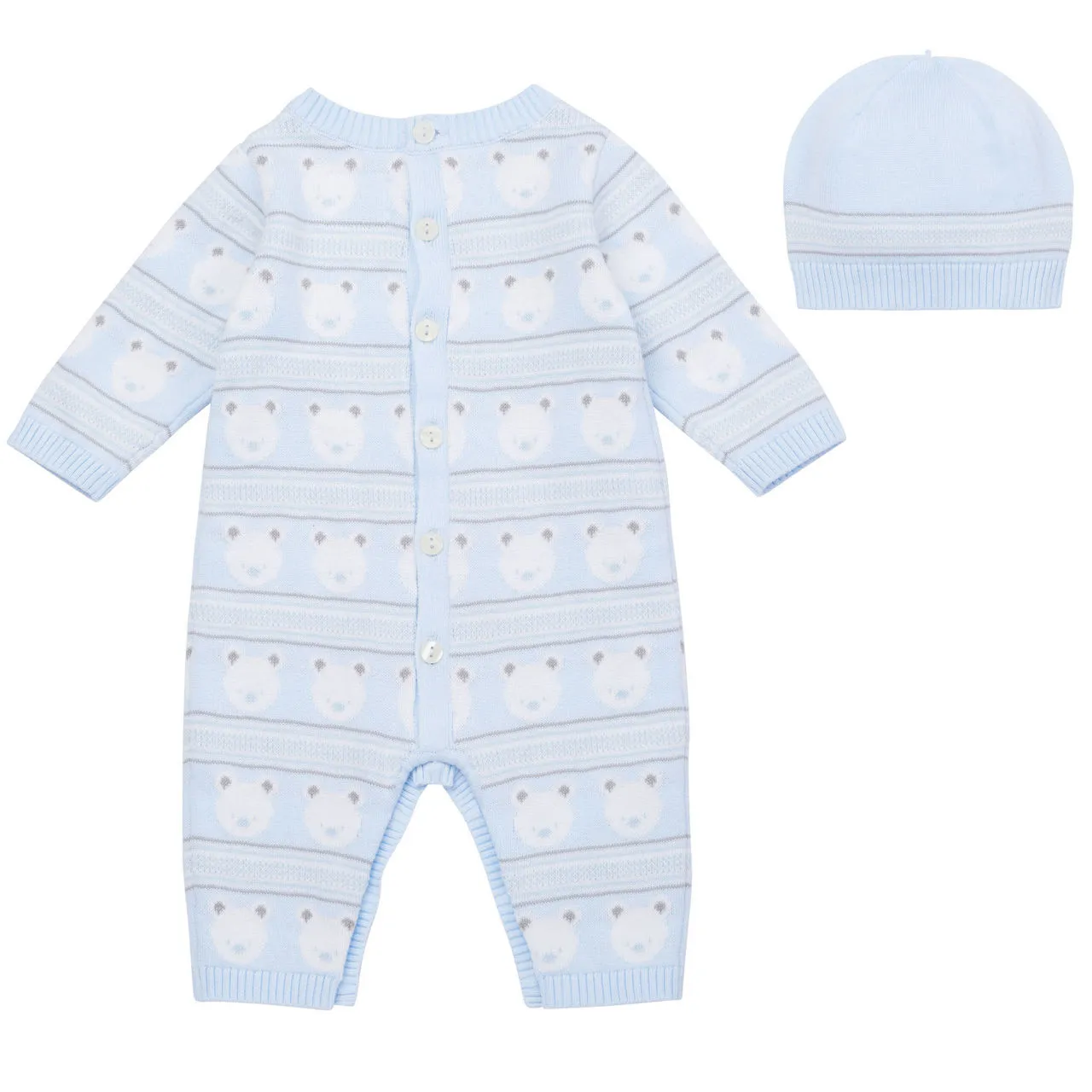 EMILE ET ROSE Harry Two-Piece Bear Babygrow and Hat Set - Light Blue