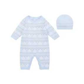 EMILE ET ROSE Harry Two-Piece Bear Babygrow and Hat Set - Light Blue