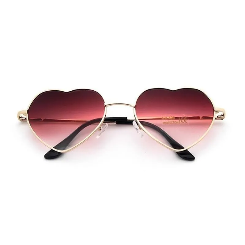 Fashion Heart Shaped Metal Clear Red Lens Sunglasses for Women