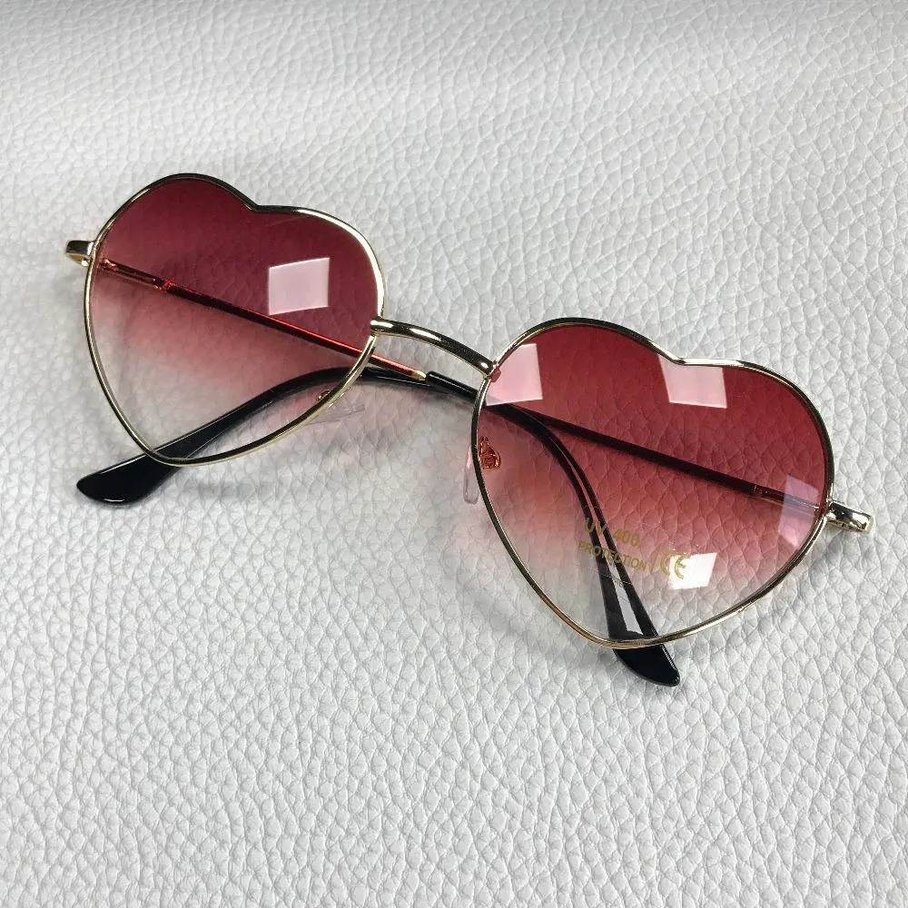 Fashion Heart Shaped Metal Clear Red Lens Sunglasses for Women