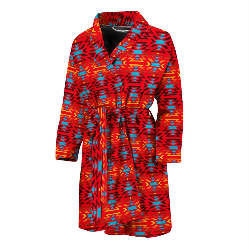 Fire Colors and Turquoise Red Men's Bath Robe