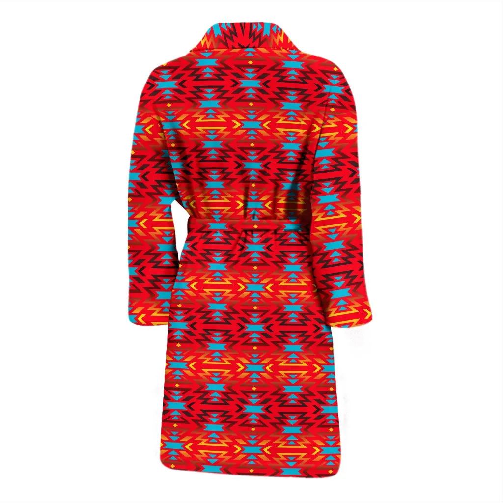 Fire Colors and Turquoise Red Men's Bath Robe