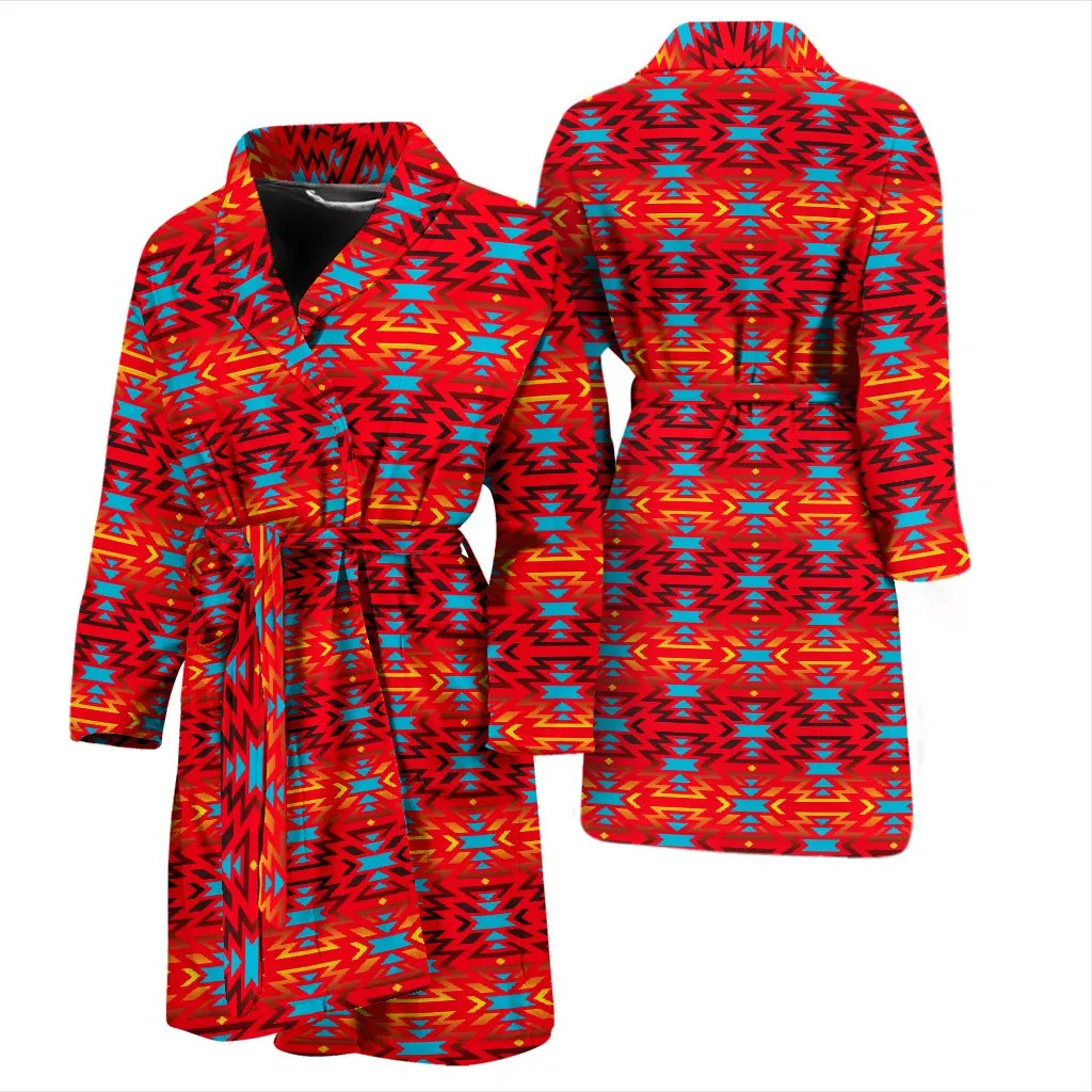 Fire Colors and Turquoise Red Men's Bath Robe