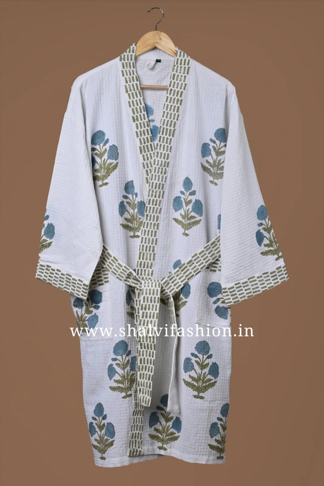 Floral Buta Print Waffle Cotton Bathrobe (BROB20)