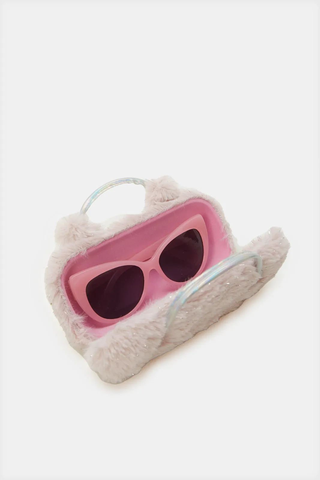 Girls Pink Aviator Sunglasses With Character Embellished Case (2 Piece)