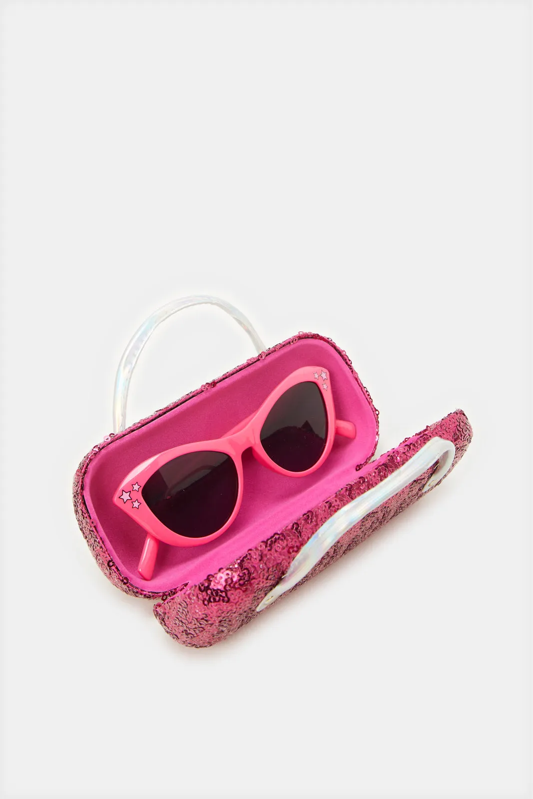 Girls Pink Cat Sunglasses With Embellished Case (2 Piece)