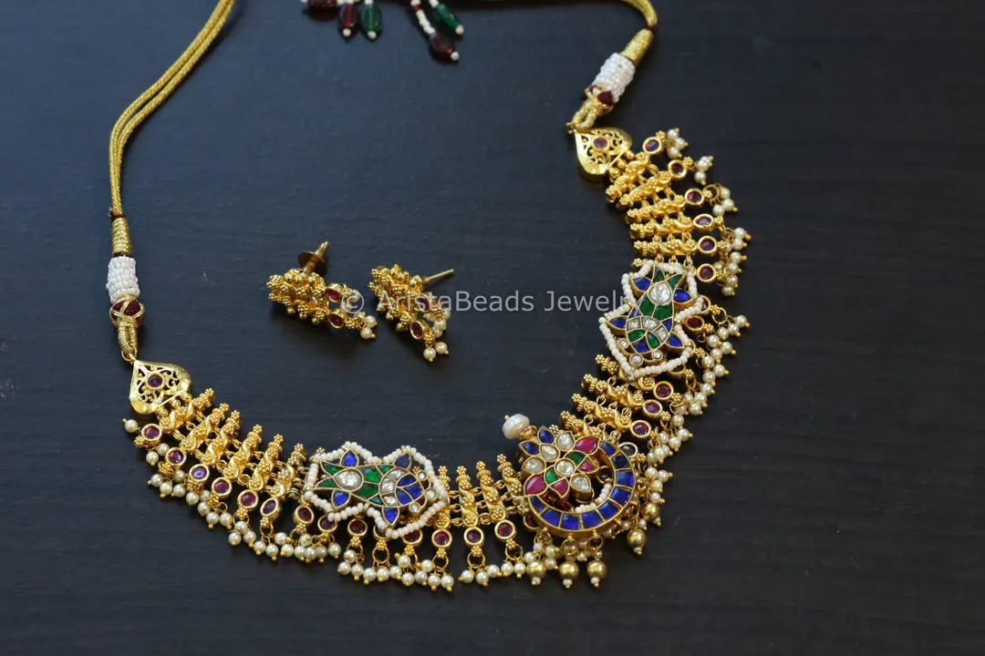 Gold Fusion Jadau Kundan Necklace Set - Style2