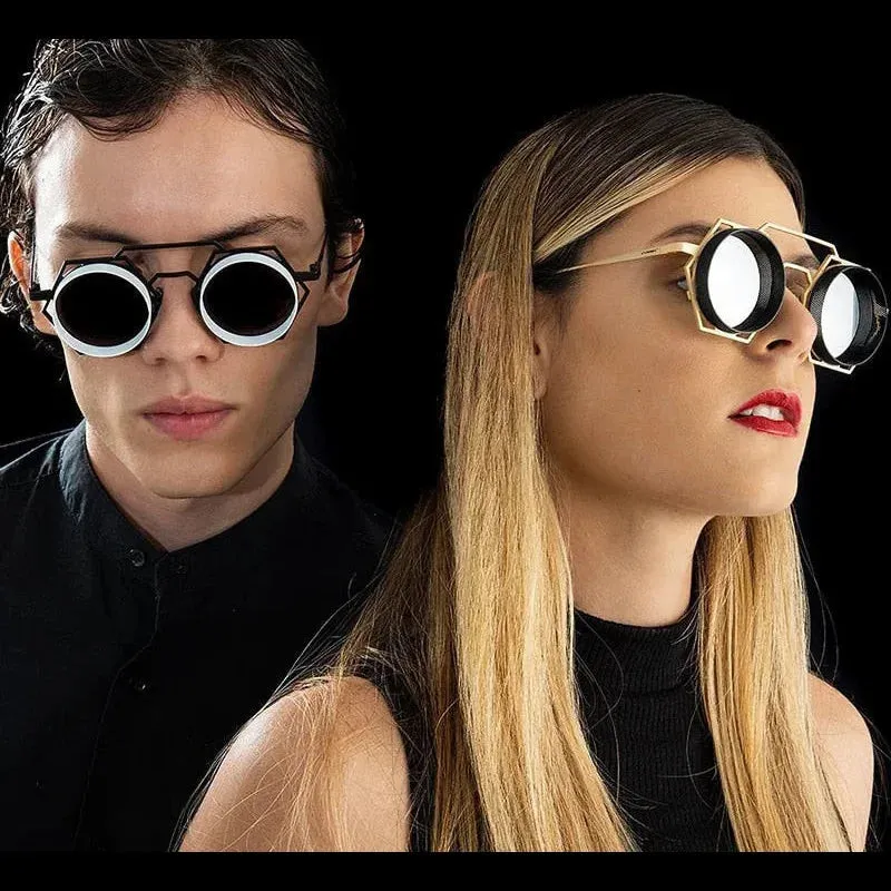 Gothic Steampunk Unisex Round Punk Retro Designer Vintage Eyeglass Shades UV400 Sunglasses