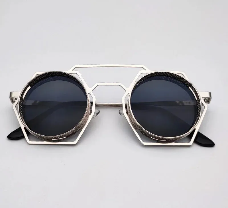 Gothic Steampunk Unisex Round Punk Retro Designer Vintage Eyeglass Shades UV400 Sunglasses