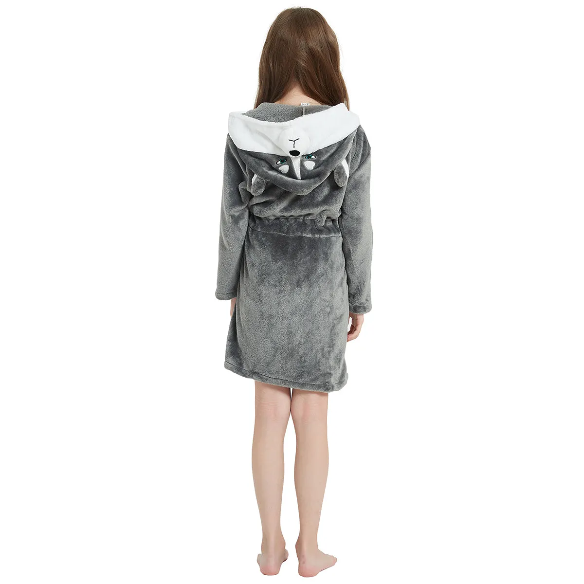 Grey Husky Dog Kids Bathrobe