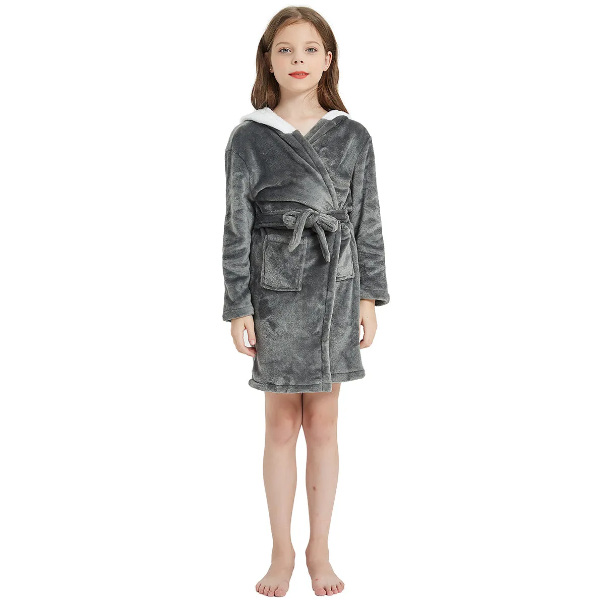 Grey Husky Dog Kids Bathrobe