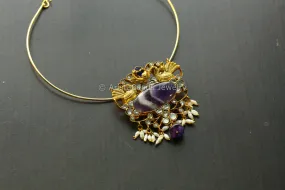 Handmade Fusion Jadau Pendant -Amethyst (Hasli Removable)