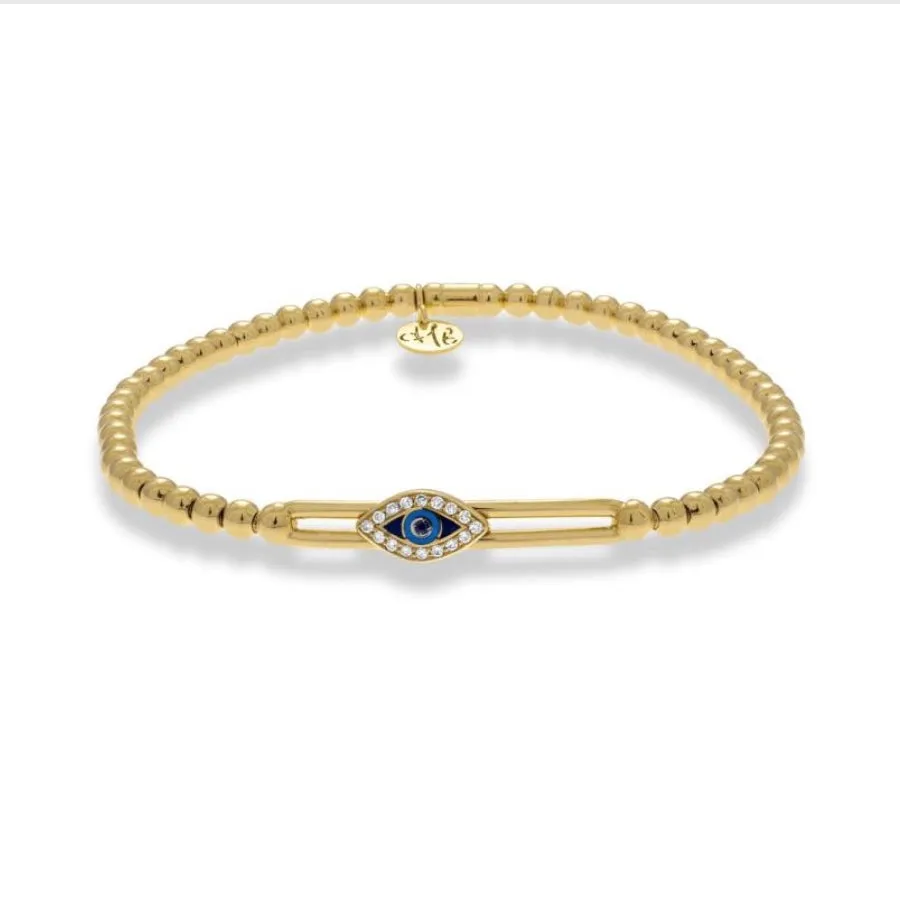 Hulchi Belluni Evil Eye Stretch Beaded Bracelet 18k Yellow Gold