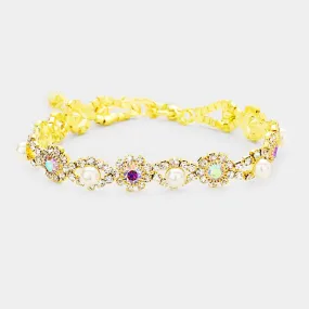 iLLASPARKZ Floral Pearl Crystal Rhinestone Pave Evening Bracelet