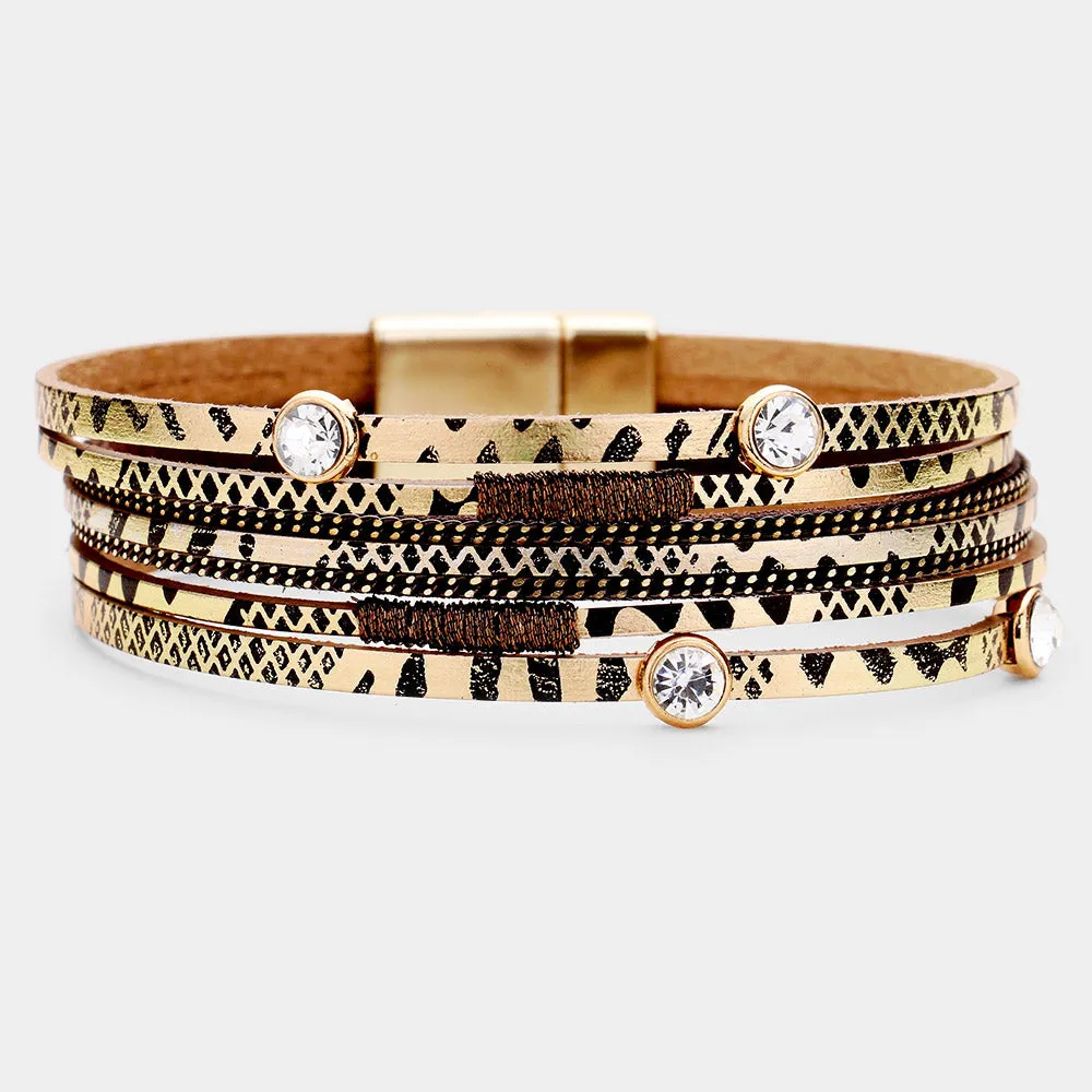 iLLASPARKZ Rhinestone Faux Leather Magnetic Bracelet