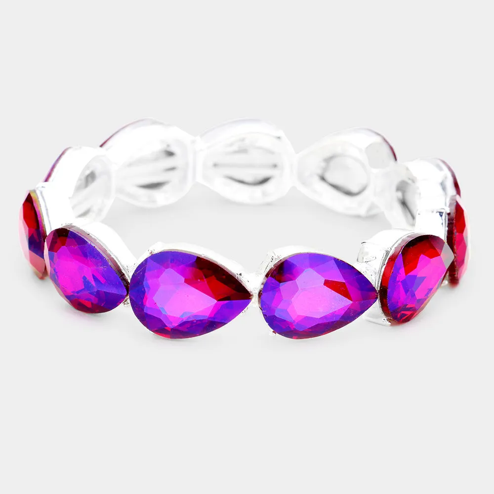 iLLASPARKZ Teardrop Crystal Rhinestone Stretch Evening Bracelet