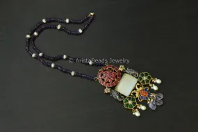 Jadau Kundan Fusion Necklace In Real Pearls & Amethyst Mala