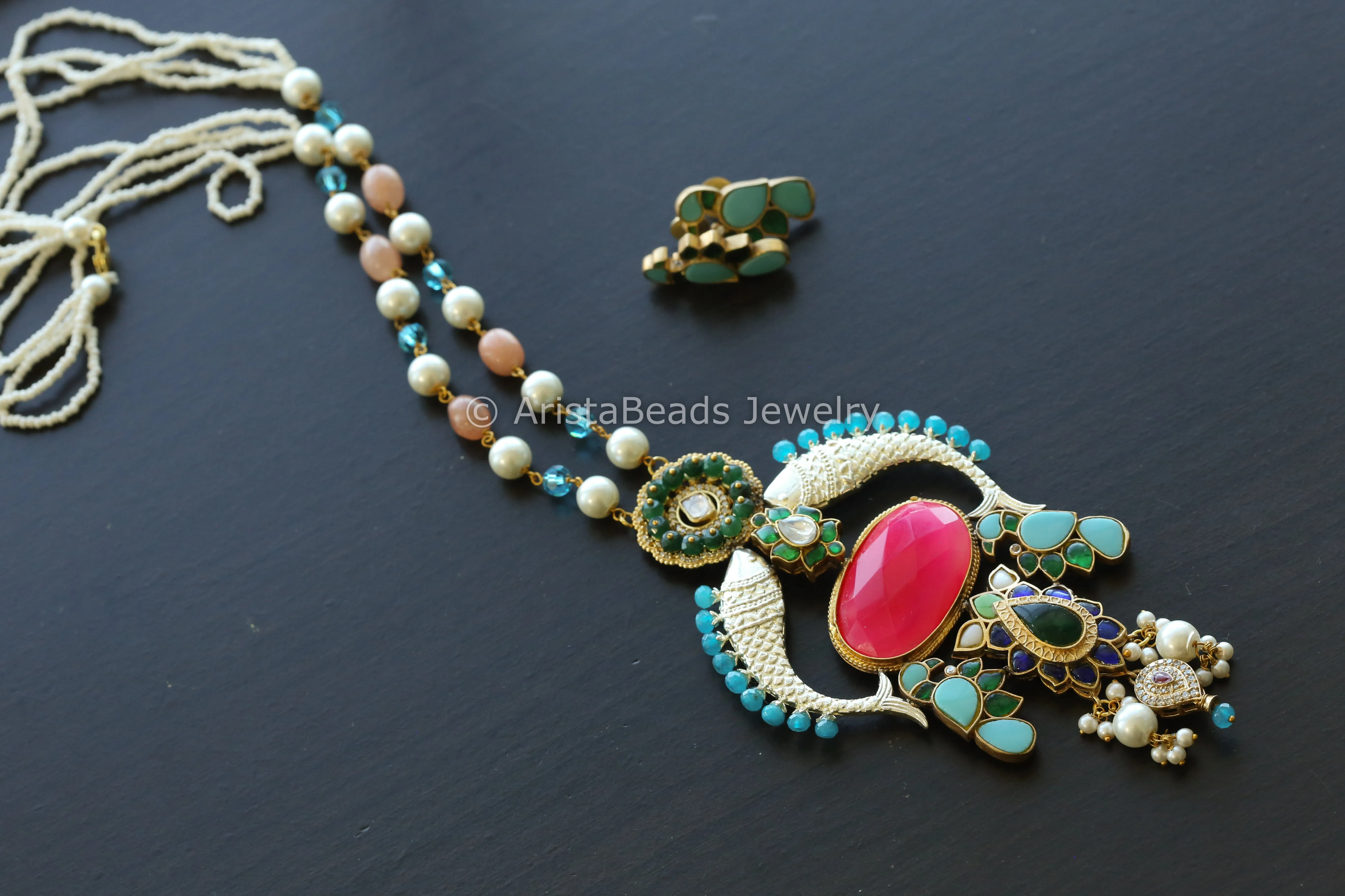 Jadau Kundan Fusion Necklace Set - Pink Agate