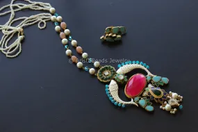 Jadau Kundan Fusion Necklace Set - Pink Agate