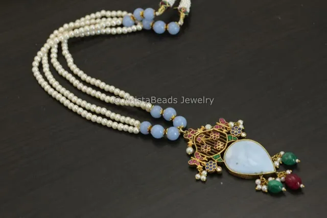 Jadau Kundan Pendant Necklace - Larimar Cab