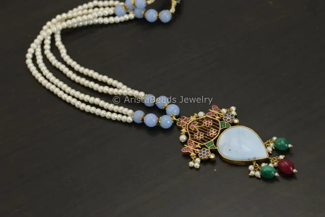 Jadau Kundan Pendant Necklace - Larimar Cab