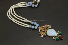 Jadau Kundan Pendant Necklace - Larimar Cab