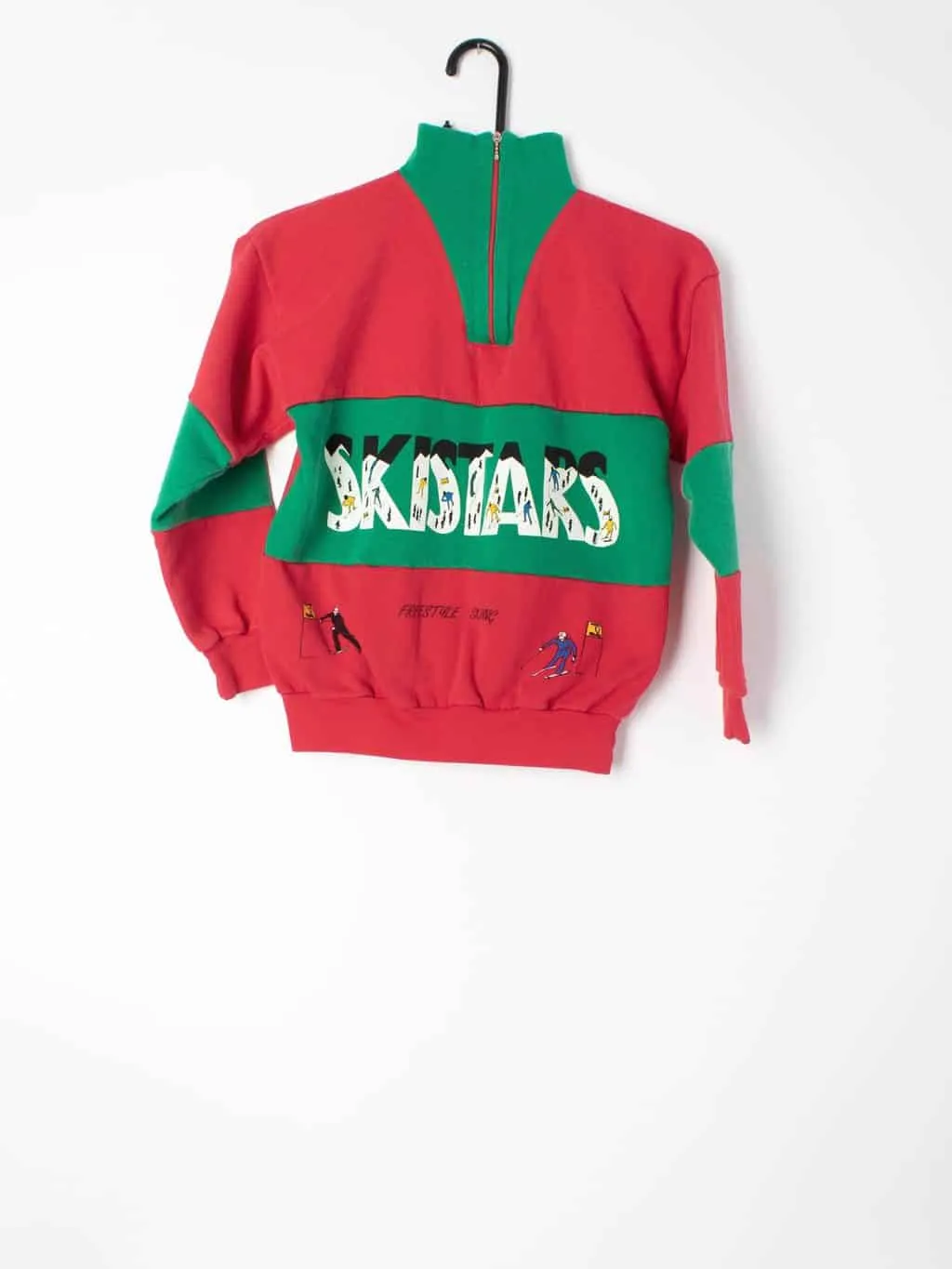 Kids vintage 90s ski quarter zip pullover in block colours with ‘ski stars’ graphic – Age 11 – 12