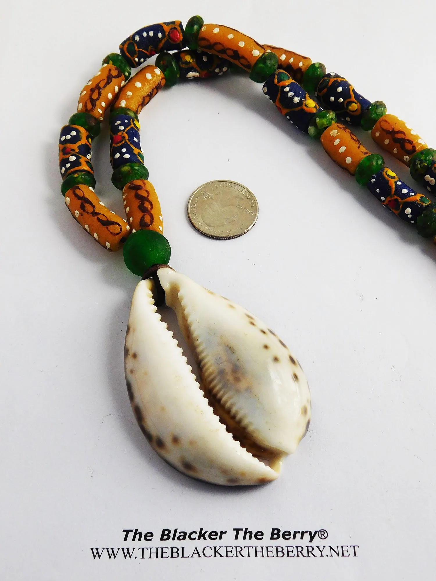 Large Cowrie Necklaces Green Yellow Beaded Unisex Handmade African