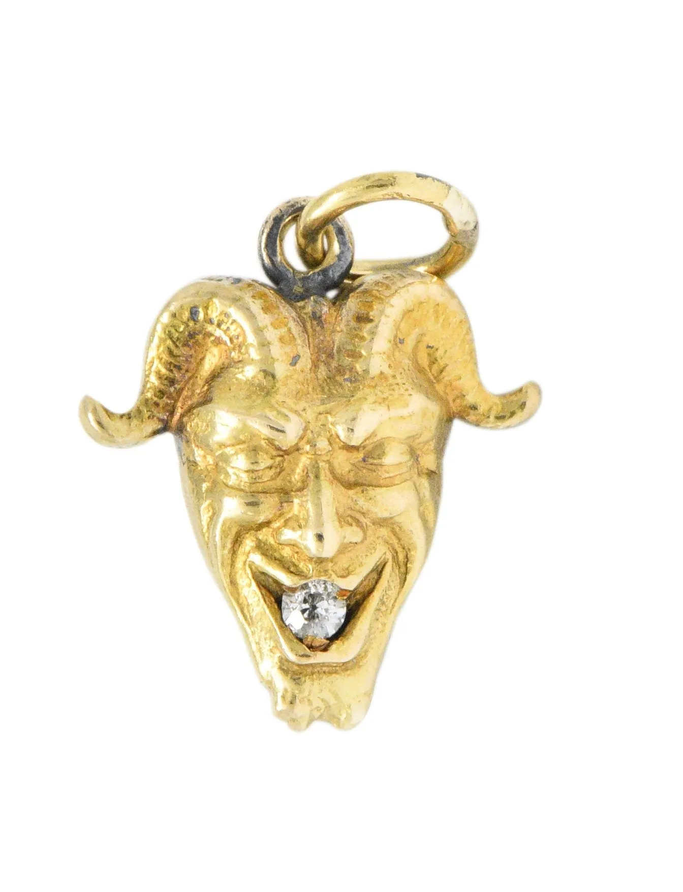 Late Victorian Old Mine Cut Diamond 14 Karat Gold Devil Charm