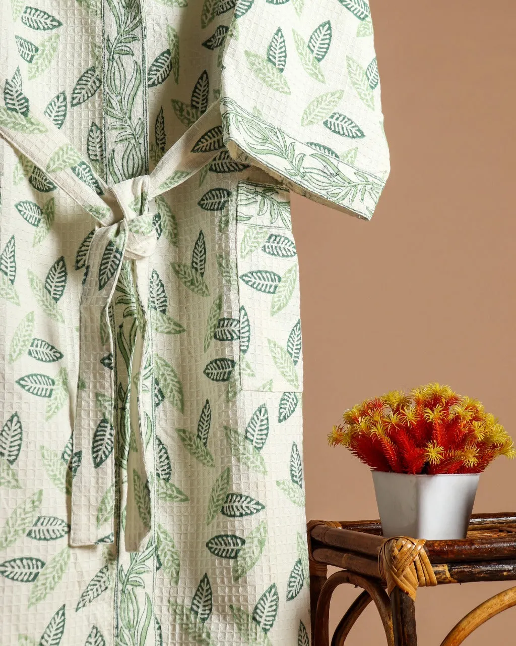 Leaf Print Waffle Cotton Bathrobe (BROB09)