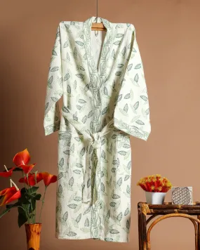 Leaf Print Waffle Cotton Bathrobe (BROB09)