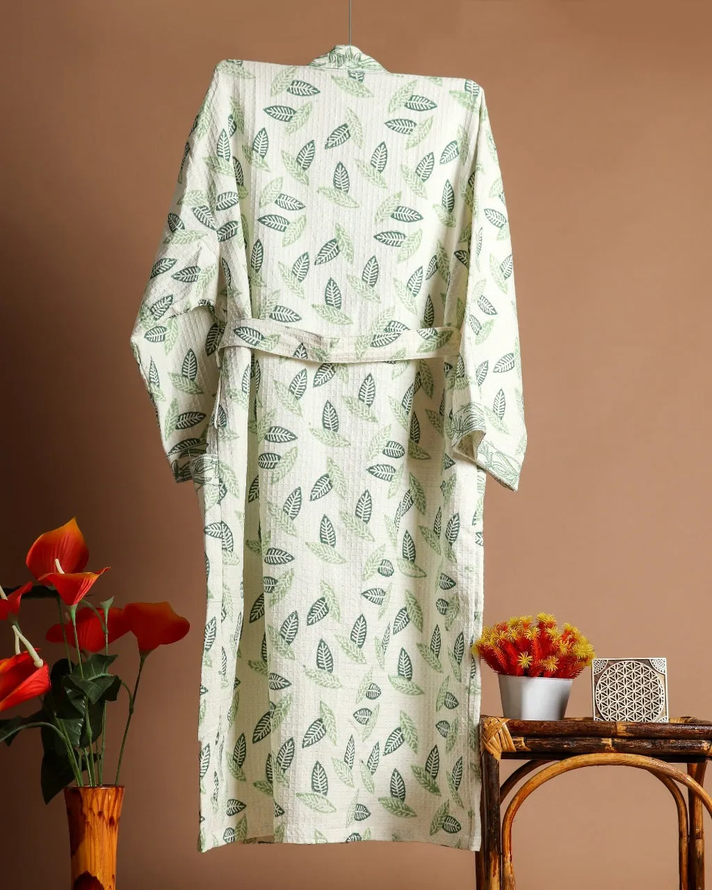 Leaf Print Waffle Cotton Bathrobe (BROB09)