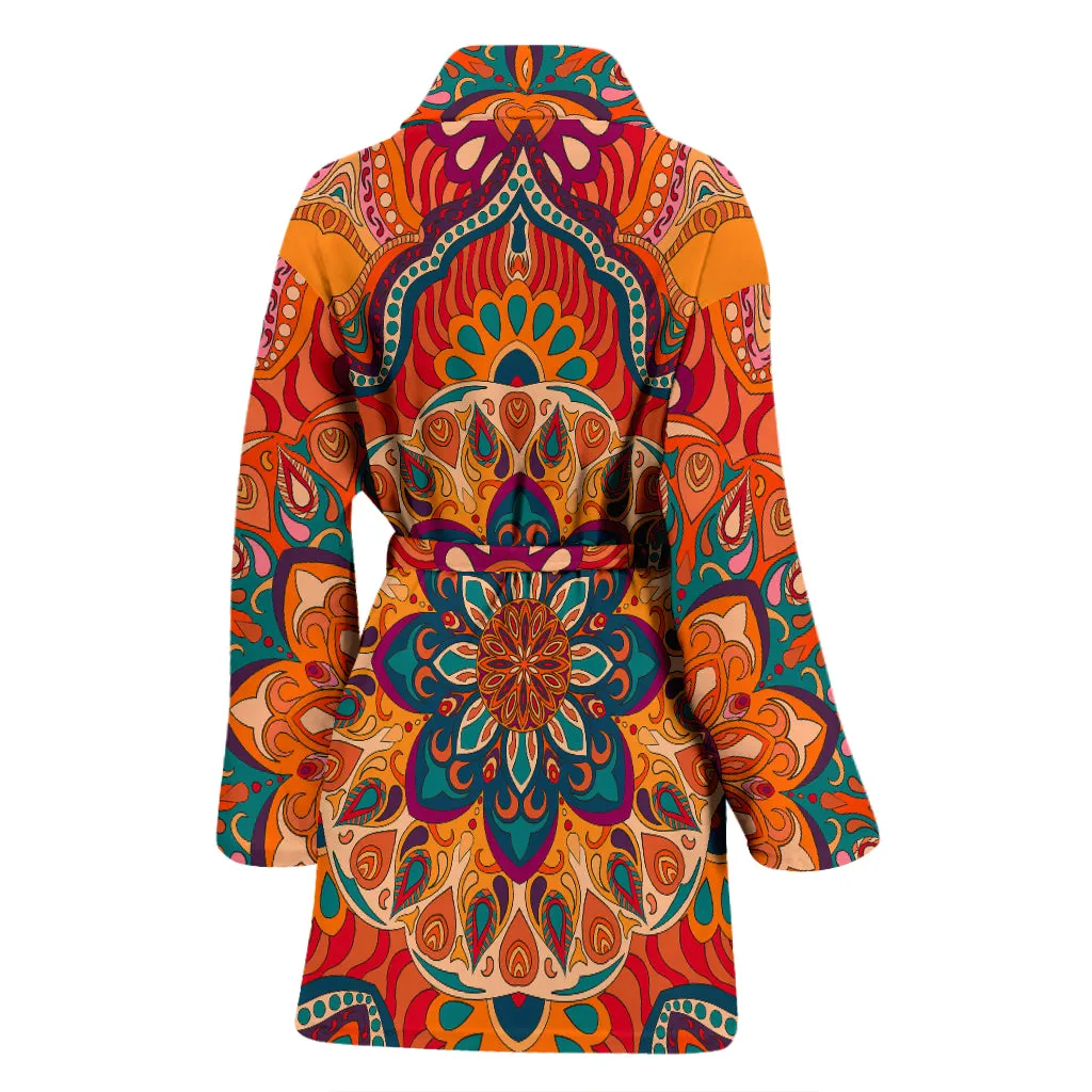 Luxury Colorful Orange Mandala Art Design Women's Bath Robe