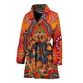 Luxury Colorful Orange Mandala Art Design Women's Bath Robe