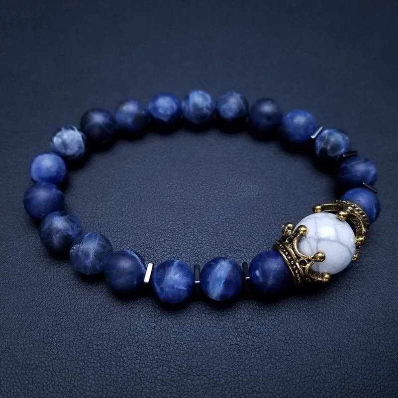 Luxury Men's Antique Crown Charm Tiger Eye Stone Bead Bracelets Jewelry