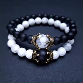 Luxury Men's Antique Crown Charm Tiger Eye Stone Bead Bracelets Jewelry