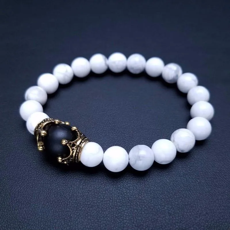 Luxury Men's Antique Crown Charm Tiger Eye Stone Bead Bracelets Jewelry